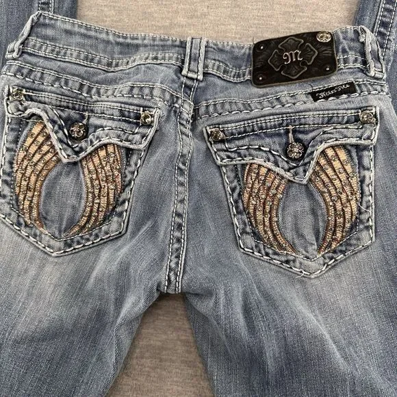 MISS ME - Women's Size 27 Rhinestone Wing JE6003T2R Straight Jeans A46 - Picture 9 of 16